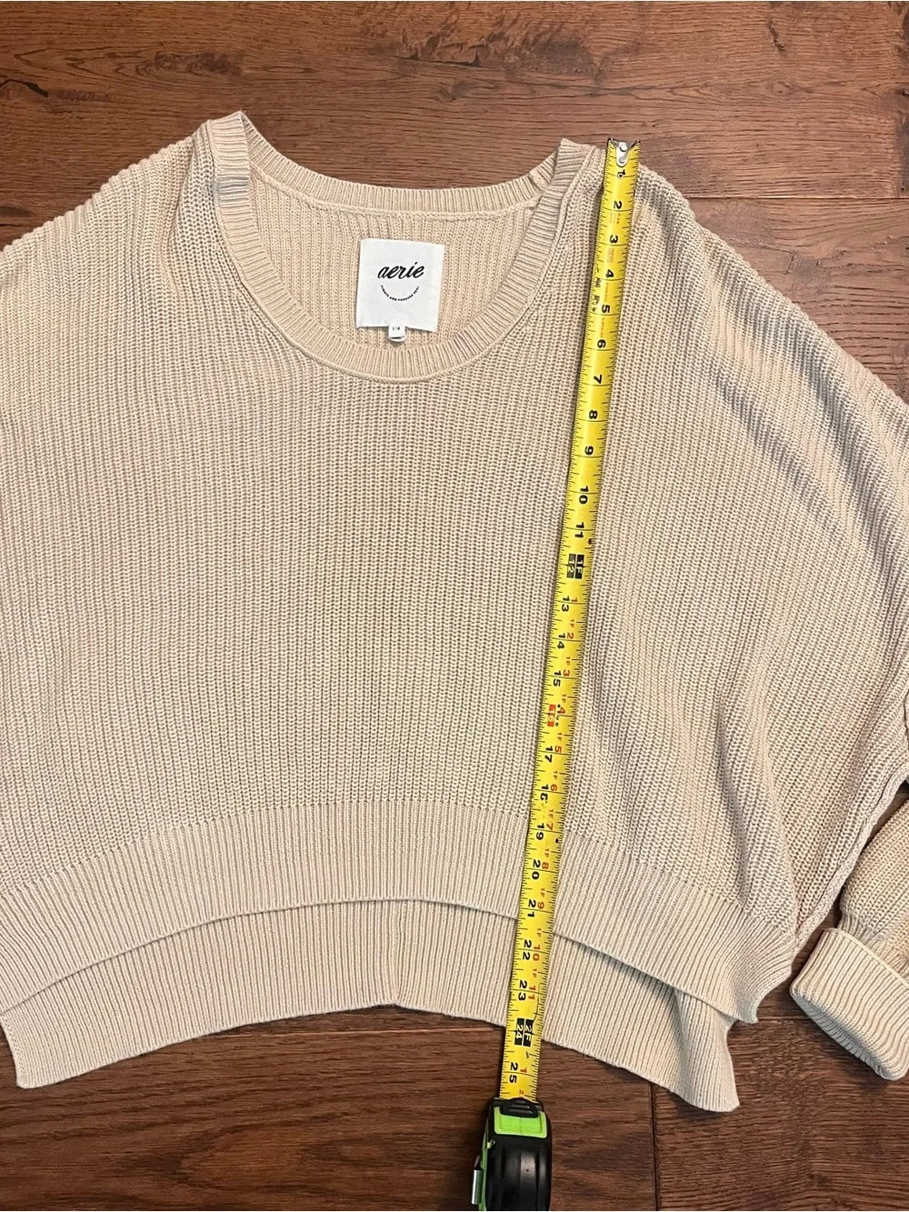aerie Beige Ribbed Scoop-Neck Pullover Sweater